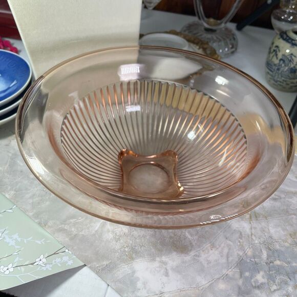 Vintage Hazel Atlas pink depression glass “Rest-Well” mixing bowl ribbed heavy b - Picture 4 of 6